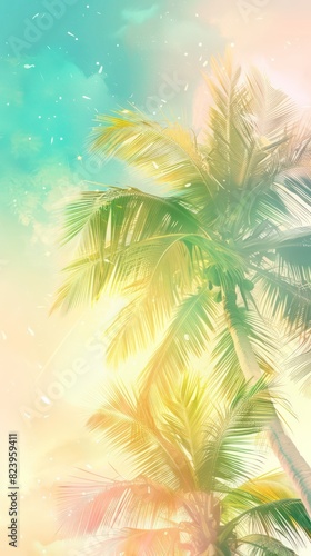 summer time palm trees, sunshine vibrant pastel colors, illustration © XTSTUDIO
