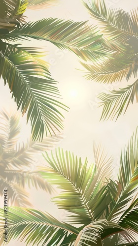 summer time palm trees  sunshine vibrant pastel colors  illustration