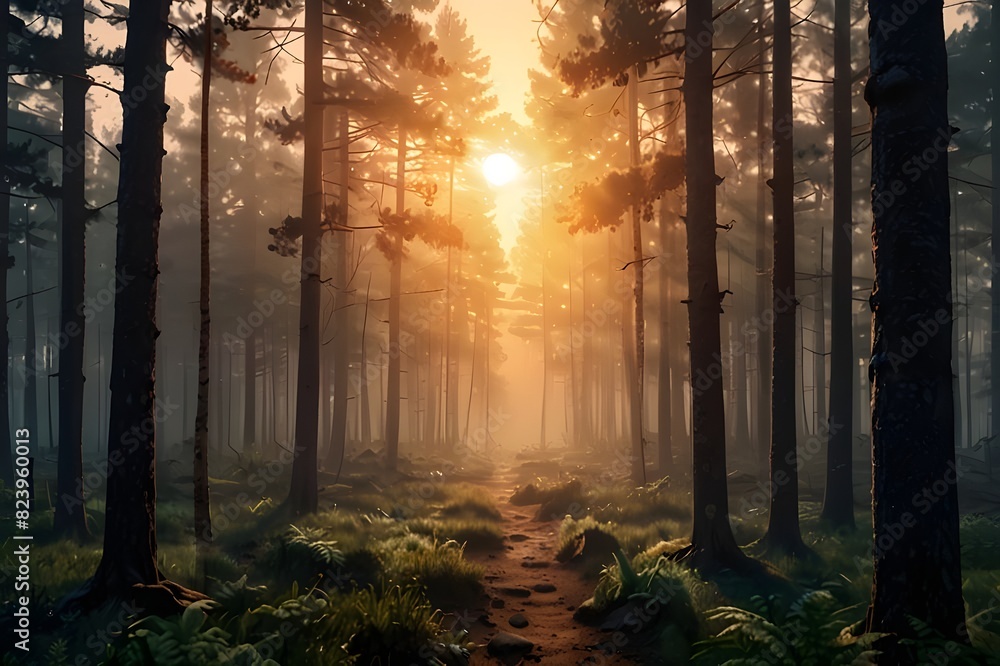 sunset in the forest sunset in the forest