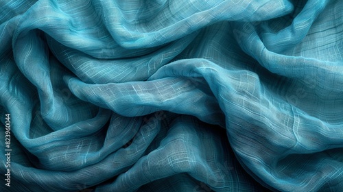  A close-up of blue fabric with a wavy pattern on both sides