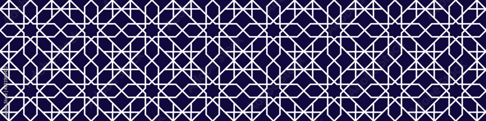 Eastern seamless pattern. Asian geometric background. Dark and white Islamic backdrop . Arabic template ornamental design. Tile texture. Endless repeated vector illustration