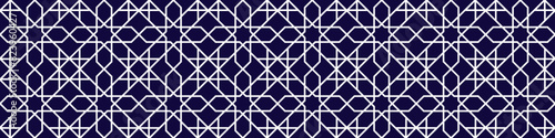 Eastern seamless pattern. Asian geometric background. Dark and white Islamic backdrop . Arabic template ornamental design. Tile texture. Endless repeated vector illustration