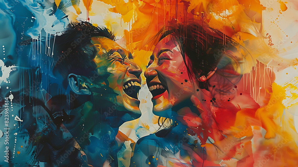 oyful Chinese man and Japanese woman laugh happily, sharing moments of joy and connection, radiating warmth and happiness in their cultural fusion oyful Chinese man and Japanese woman laugh happily, sharing moments of joy and connection, radiating warmth and happiness in their cultural fusion
