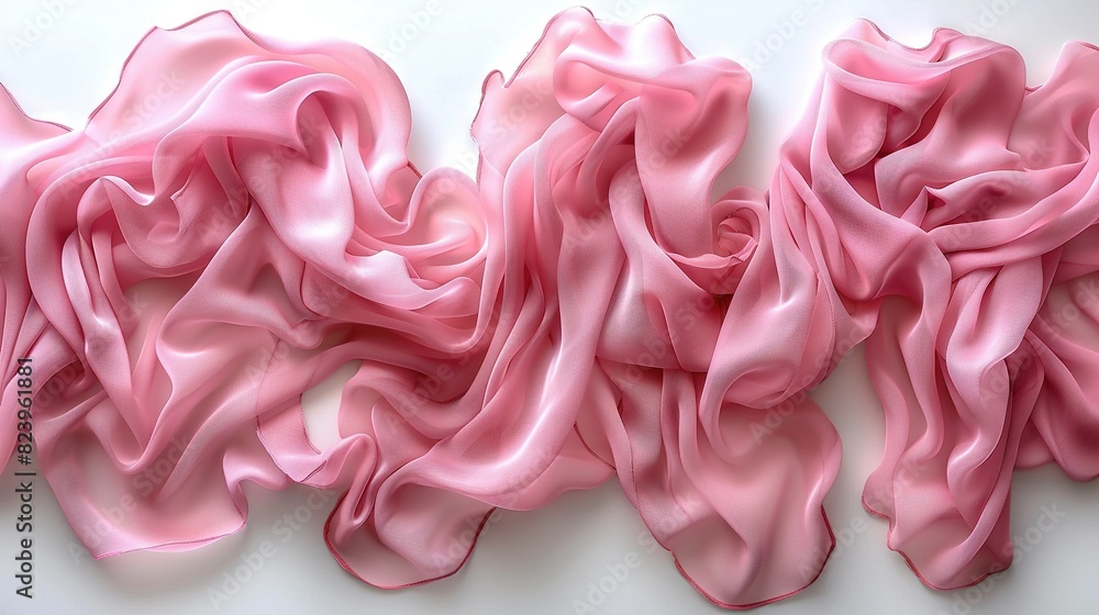 Close-up image of fabric on table against white backdrop with pink accent in foreground Close-up image of fabric on table against white backdrop with pink accent in foreground