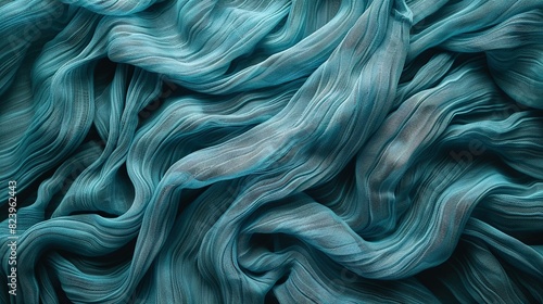  A detailed shot of a blue textured fabric, featuring wavy and curved lines in different sizes