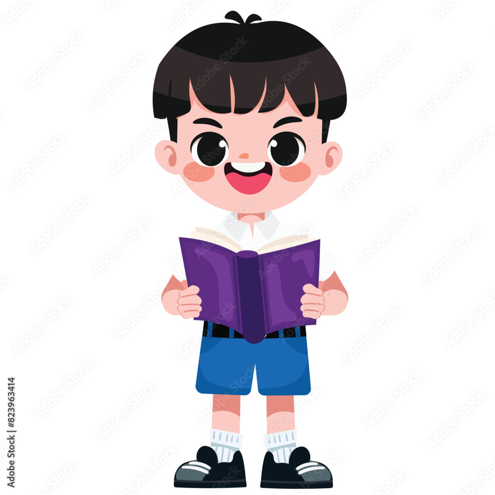 Cute Thai student boy in school uniform read a book Cute Thai student boy in school uniform read a book