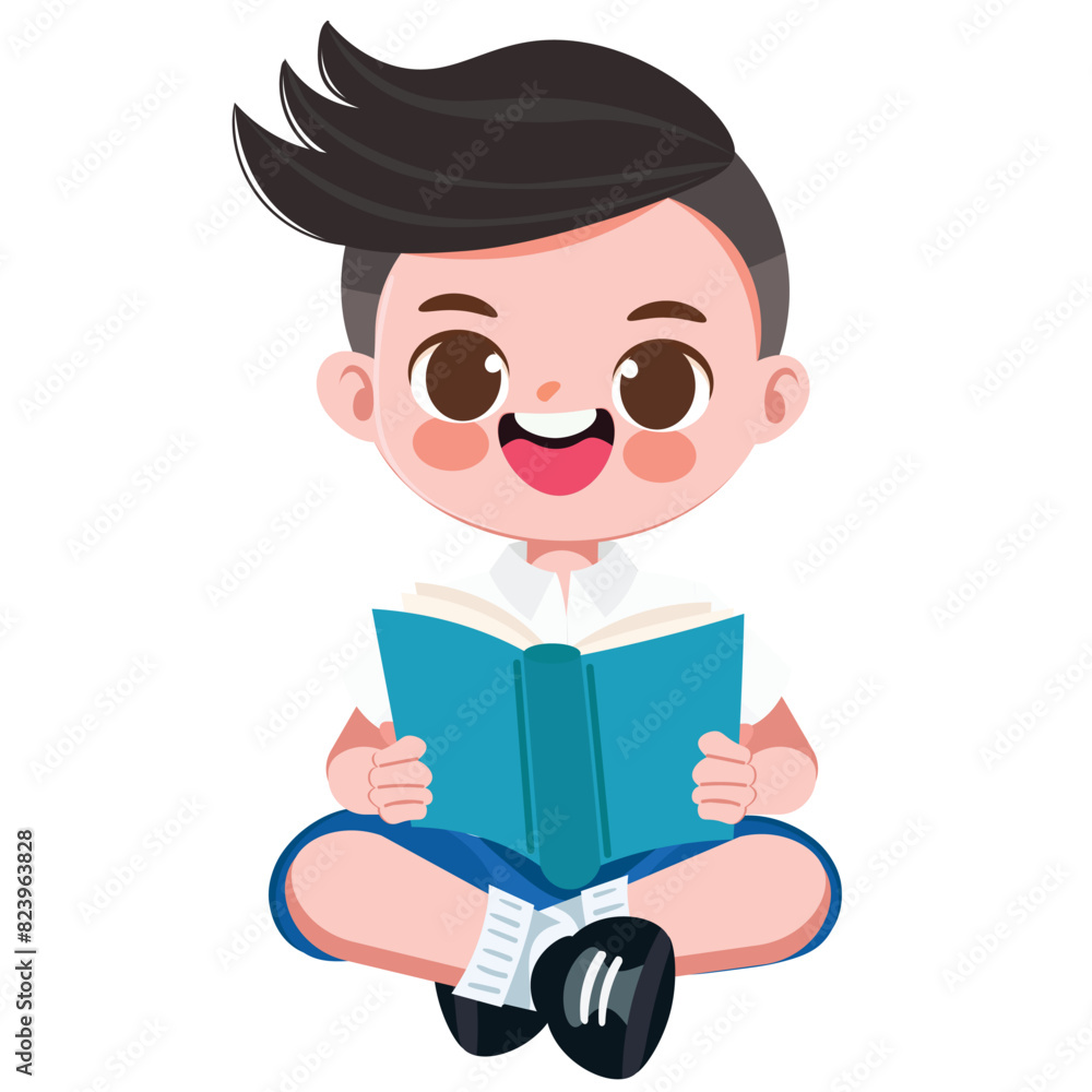 Cute Thai student boy in school uniform read a book Cute Thai student boy in school uniform read a book
