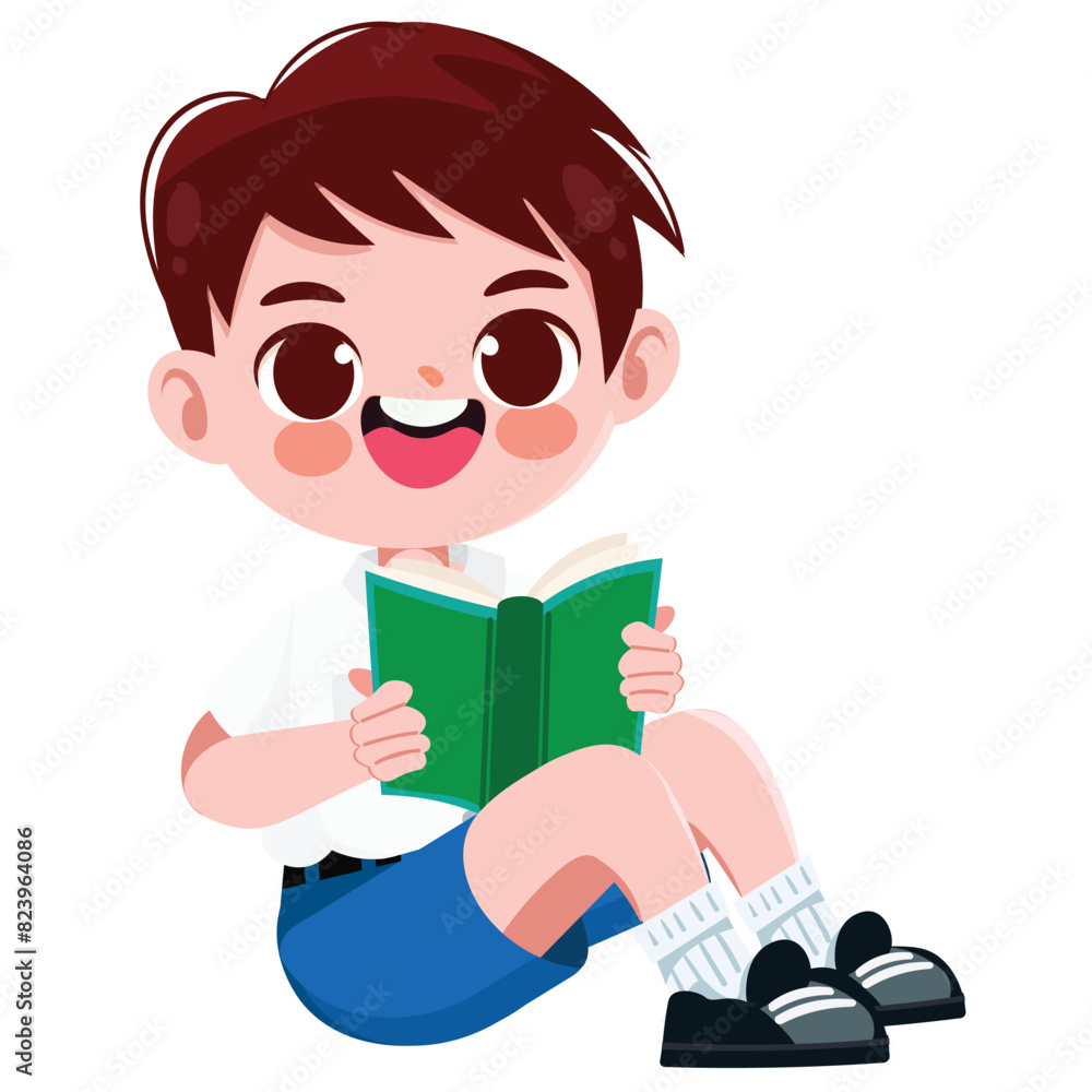Cute Thai student boy in school uniform read a book Cute Thai student boy in school uniform read a book