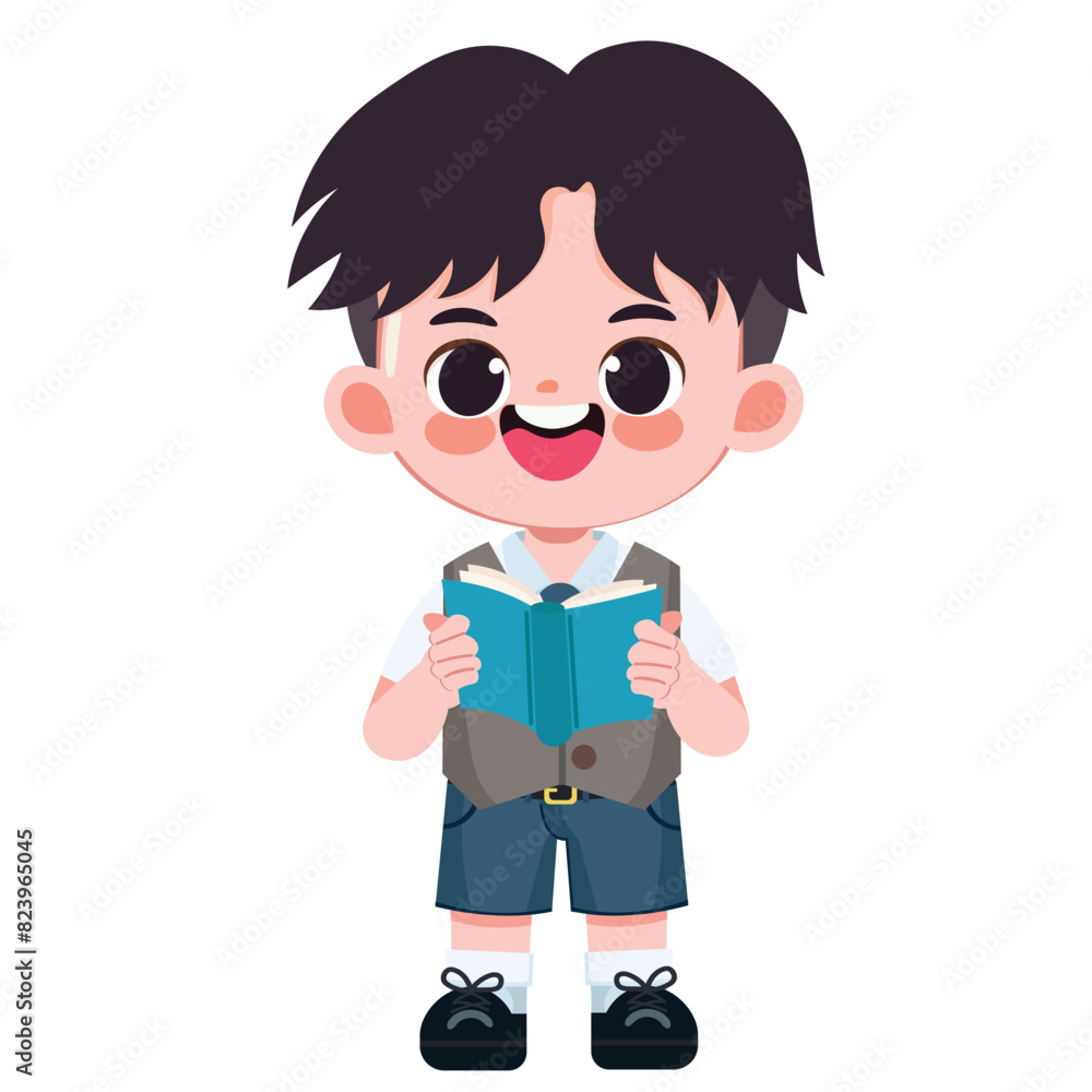 Cute Thai student boy in school uniform read a book Cute Thai student boy in school uniform read a book