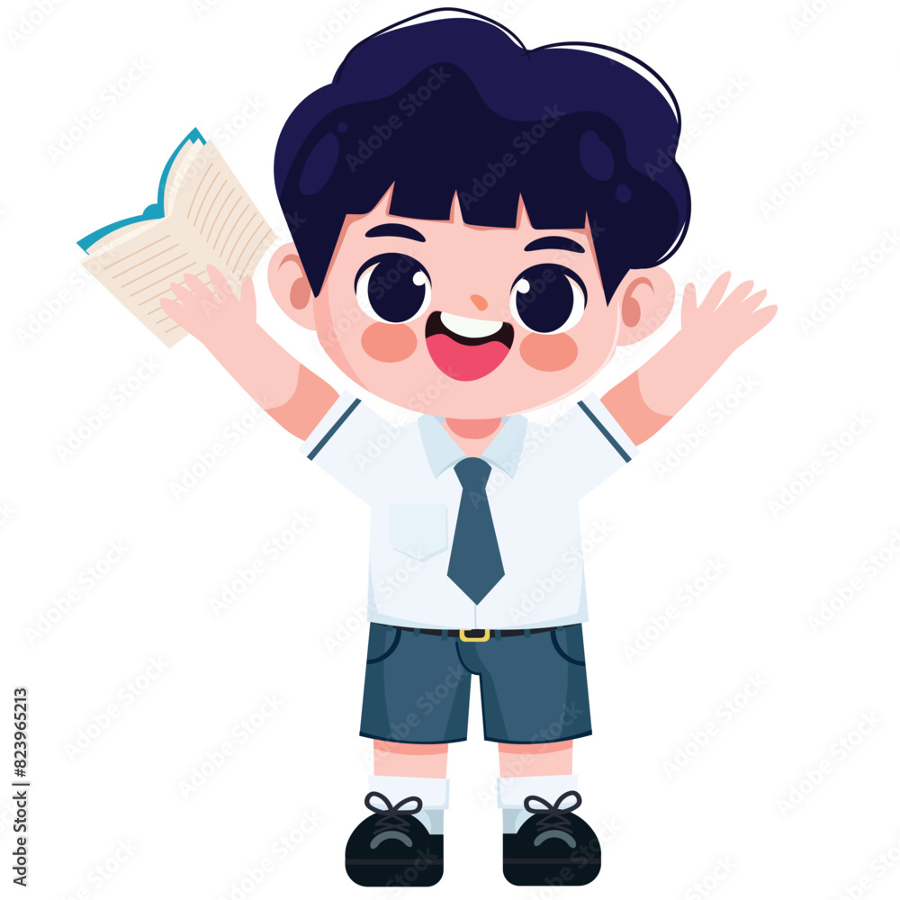 Cute Thai student boy in school uniform read a book Cute Thai student boy in school uniform read a book