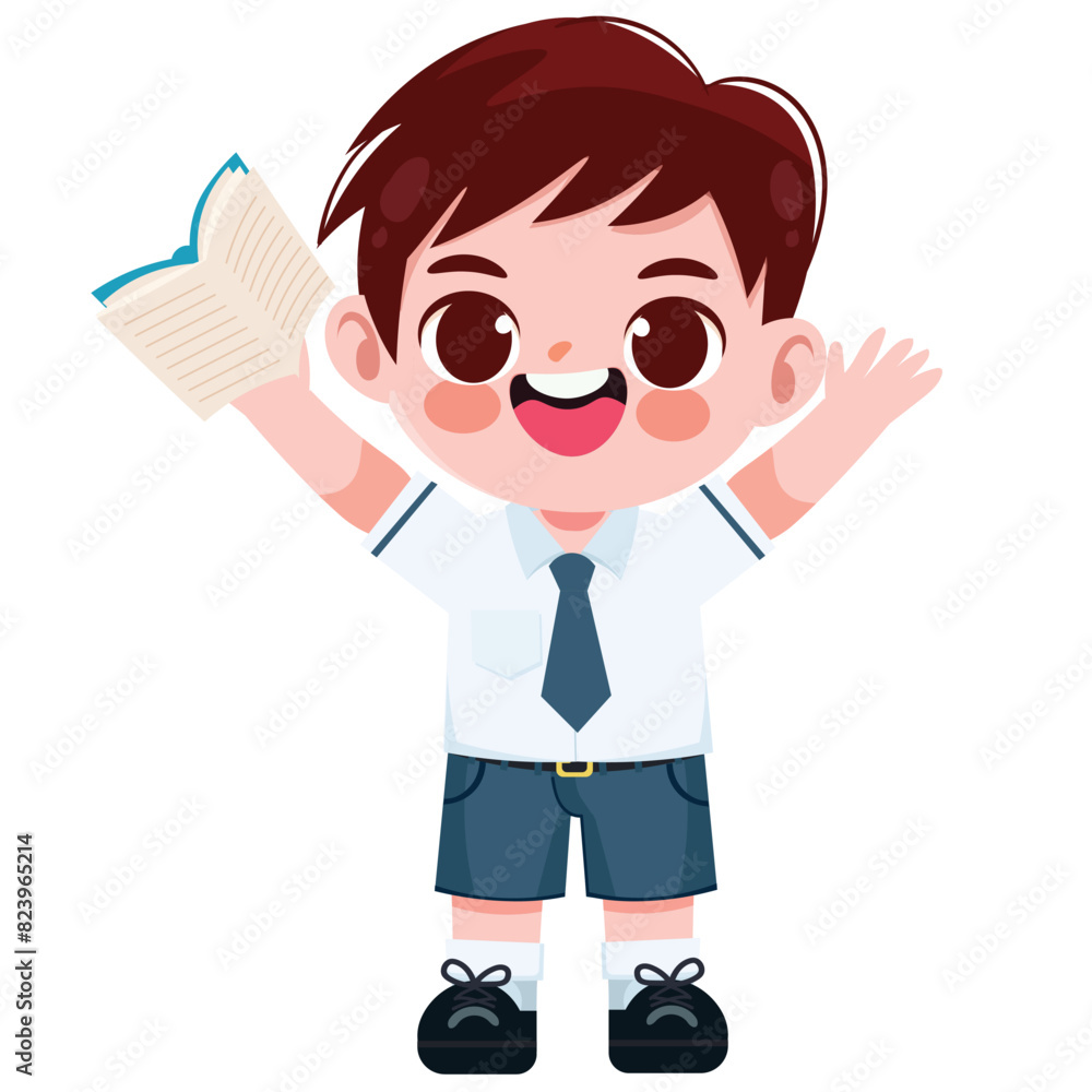 Cute Thai student boy in school uniform read a book Cute Thai student boy in school uniform read a book