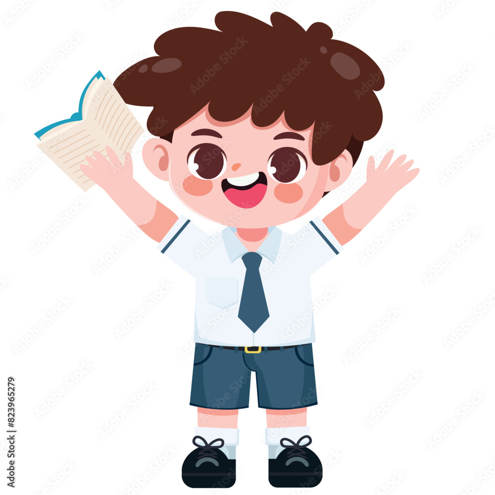 Cute Thai student boy in school uniform read a book Cute Thai student boy in school uniform read a book