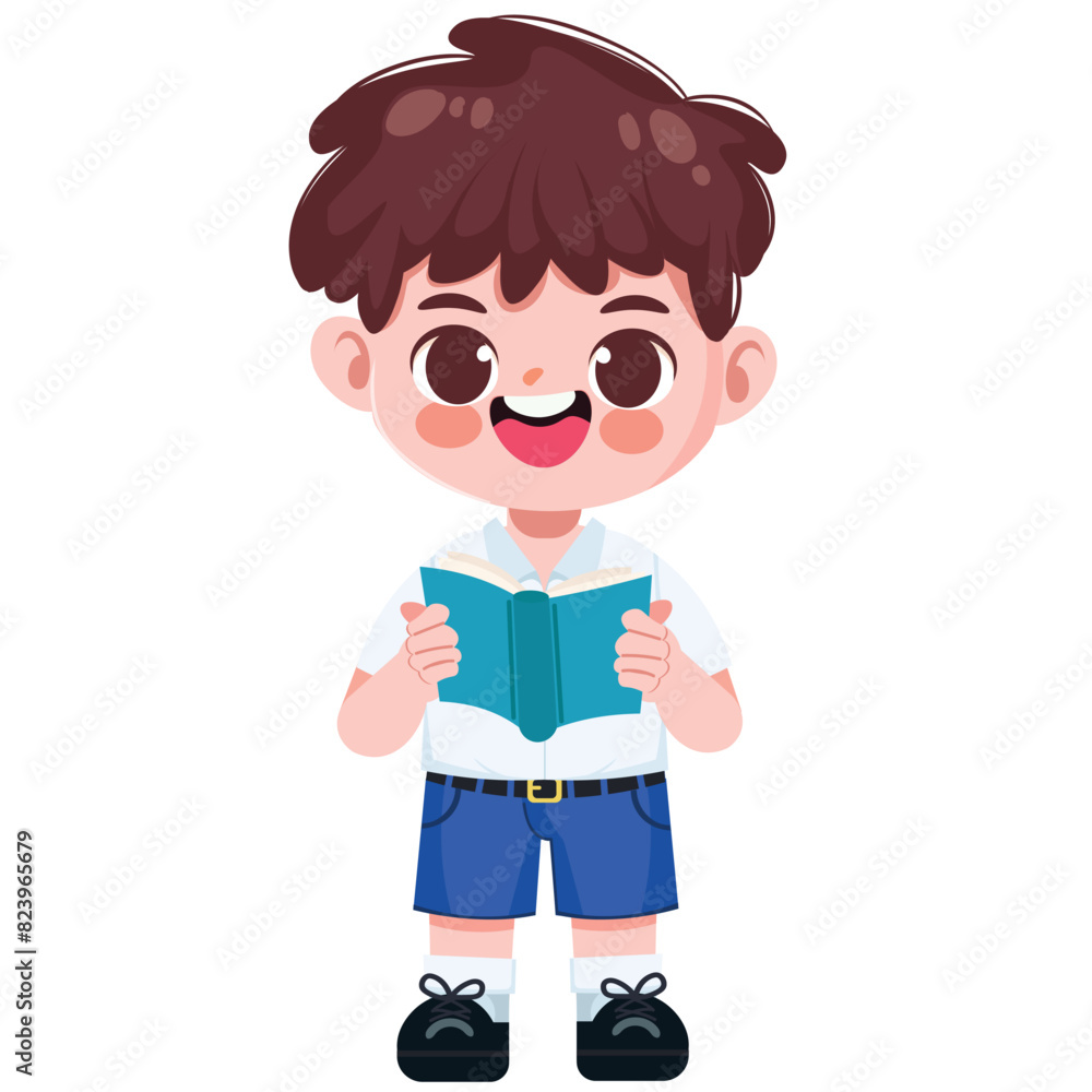 Cute Thai student boy in school uniform read a book Cute Thai student boy in school uniform read a book