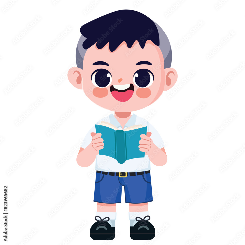 Cute Thai student boy in school uniform read a book Cute Thai student boy in school uniform read a book