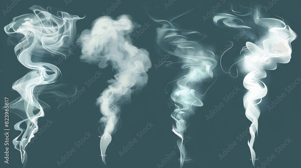 collection of white wispy smoke or steam clouds rising from source cartoon style illustration vector design elements collection of white wispy smoke or steam clouds rising from source cartoon style illustration vector design elements