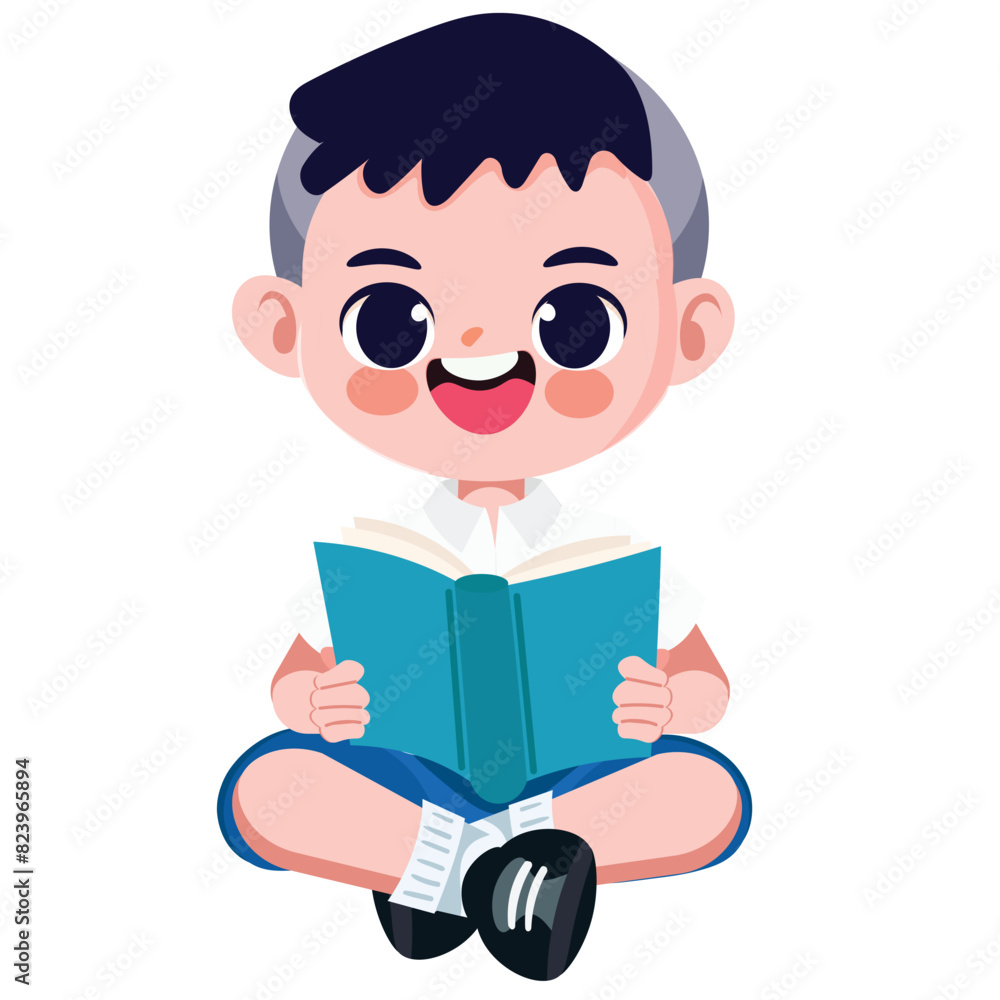 Cute Thai student boy in school uniform read a book Cute Thai student boy in school uniform read a book