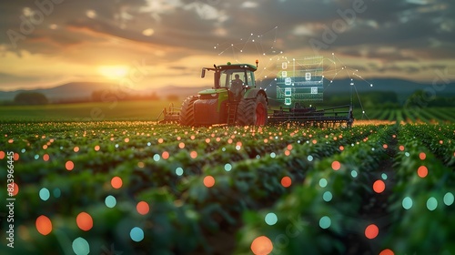Smart farm concept utilizing digital technology in agriculture AI data analysis icons enhancing efficiency in futuristic agriculture digitized eco friendly and sustainable harvesting concept photo