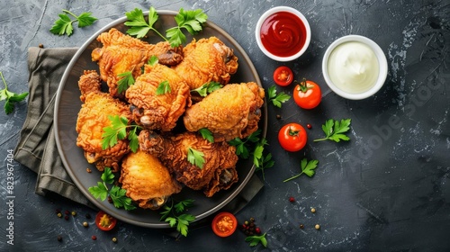 crispy fried chicken thighs meal golden brown and delicious appetizing food photography photo