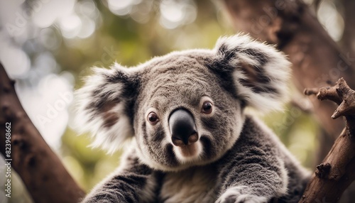 A koala bear lays down with it s belly up and chills out on top of some trees.