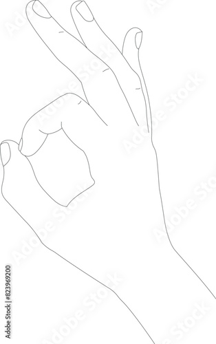 Outline of a man hand showing OK sign, positive gesture, vector illustration isolated on white