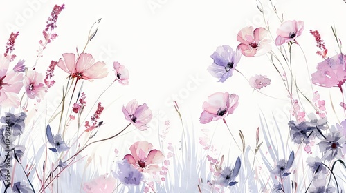 delicate wildflowers and grasses composition romantic wedding or womens day floral flat lay watercolor
