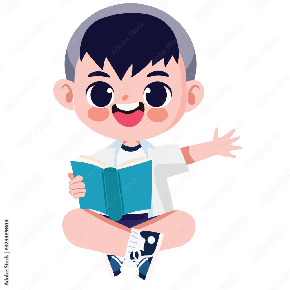 Cute Thai student boy in school uniform read a book Cute Thai student boy in school uniform read a book