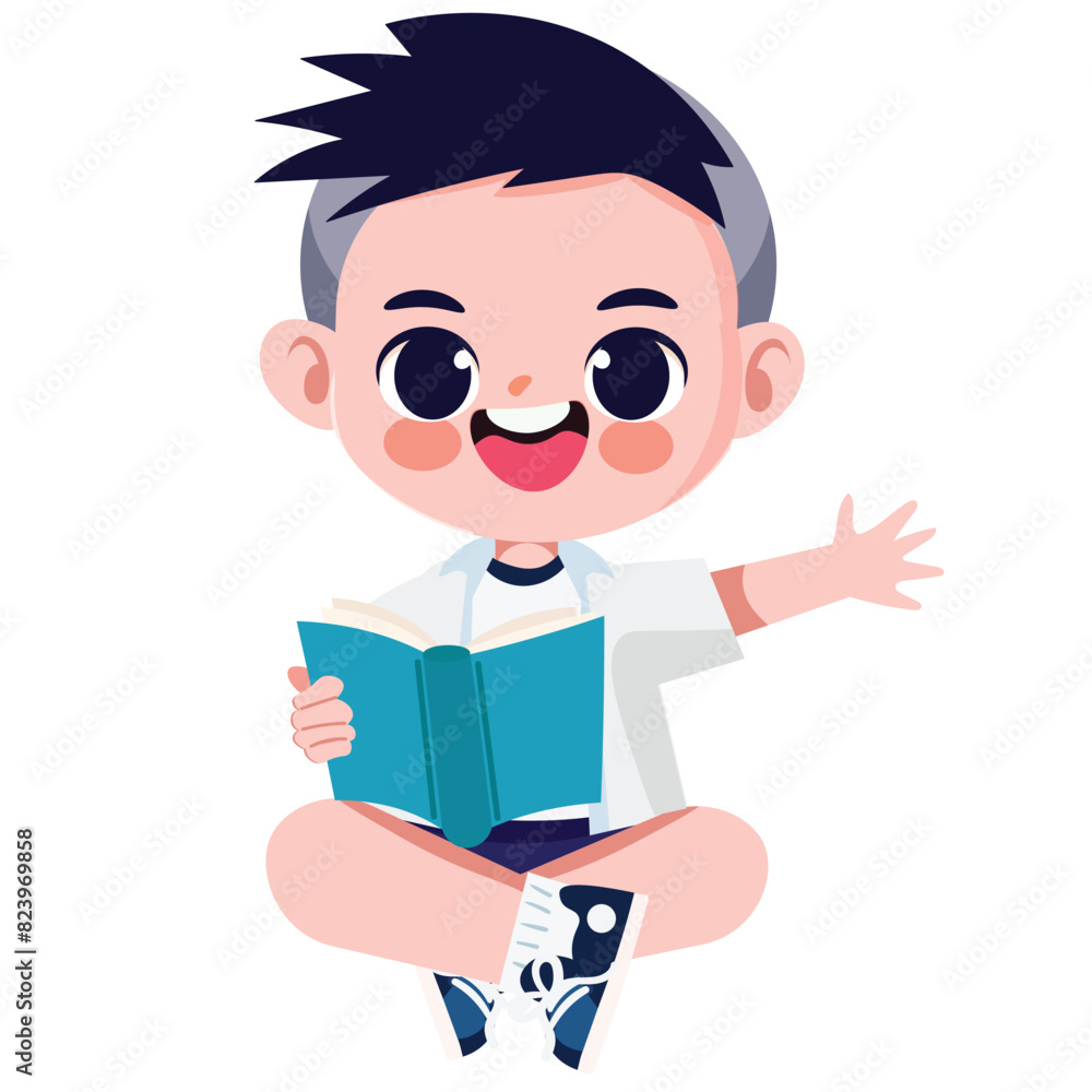 Cute Thai student boy in school uniform read a book Cute Thai student boy in school uniform read a book