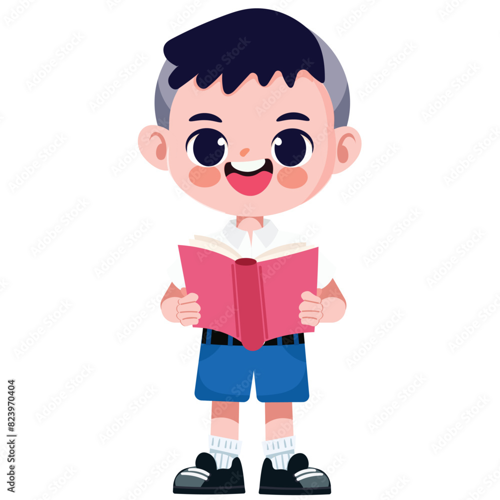 Cute Thai student boy in school uniform read a book