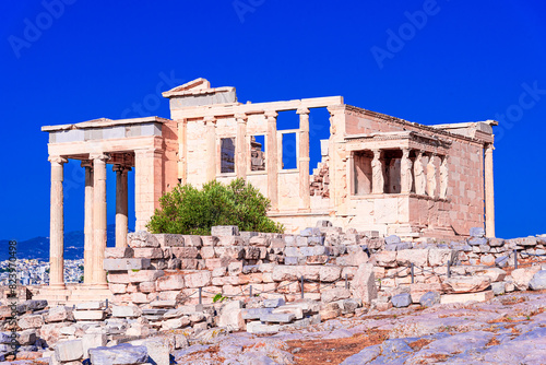 Athens, Greece: Temple of Erechtheion with the famous Six Caryatids or Karyatides at Porch on Acropolis, Europe photo
