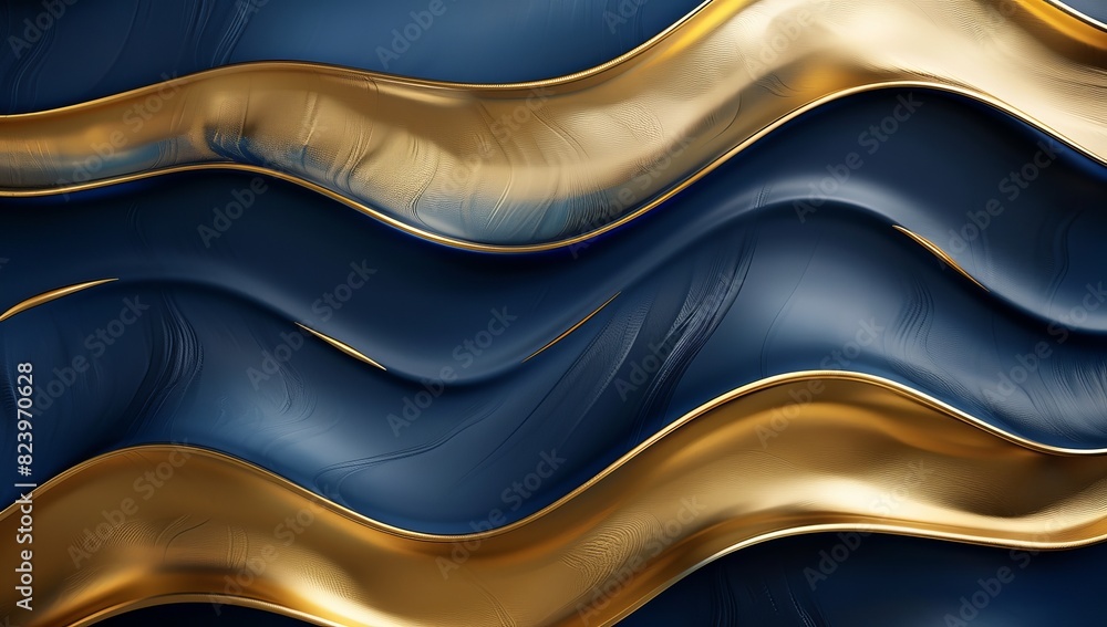 3D render of a fluid, golden and navy abstract background 3D render of a fluid, golden and navy abstract background