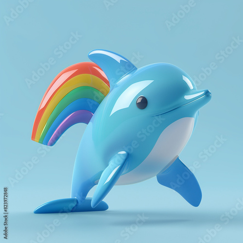 Cheerful Dolphin with Rainbow Fins and Pride Flag photo