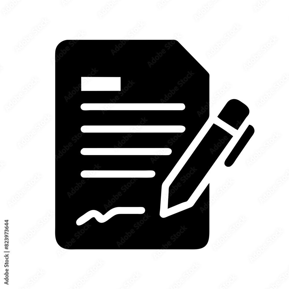 Vector Contract Icon with Signature and Pen in Black Vector Contract Icon with Signature and Pen in Black