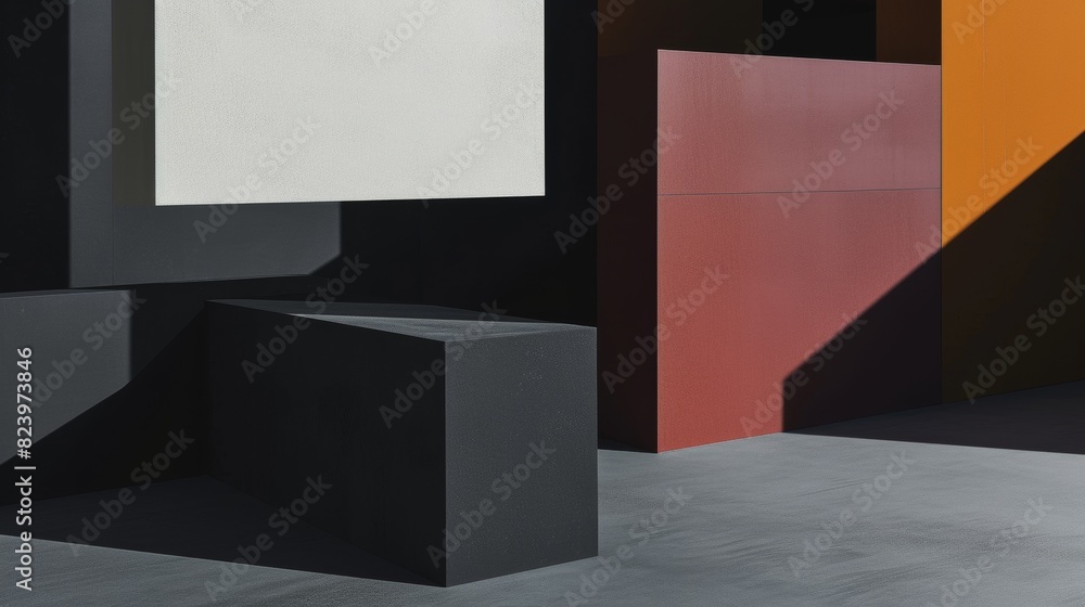 An artful display of geometric shapes bathed in soft light and deep shadows, evoking a sense of minimalism.