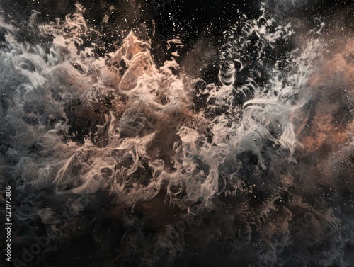 abstract powder dust earth splash and texture on black background