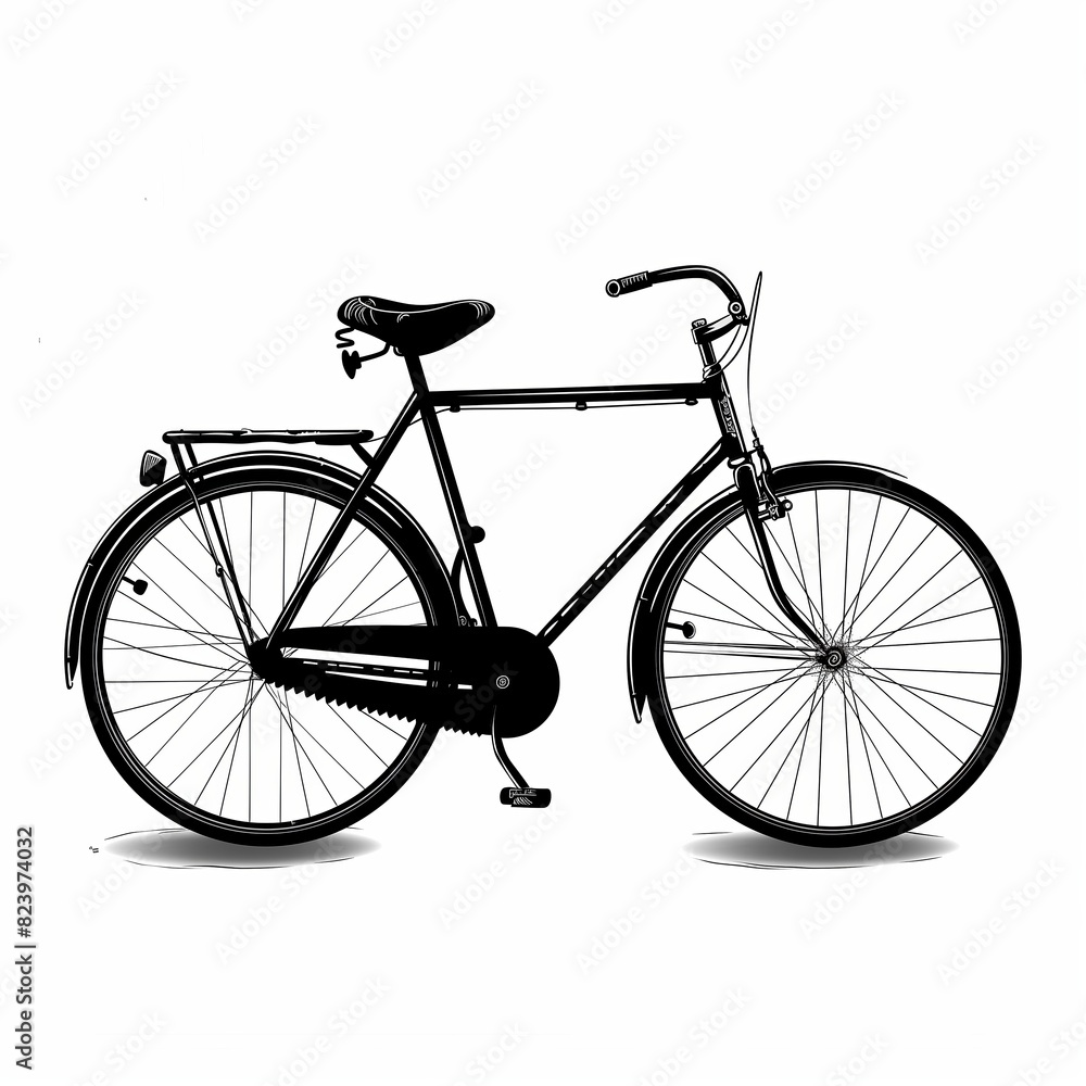 A black bicycle with a black seat and a black handlebar