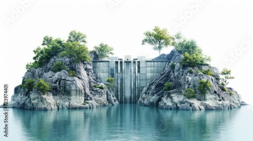 water reservoirs to store and release water and energy on white background photo