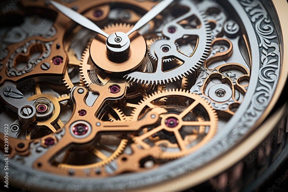 Close-up of an intricate mechanical watch movement