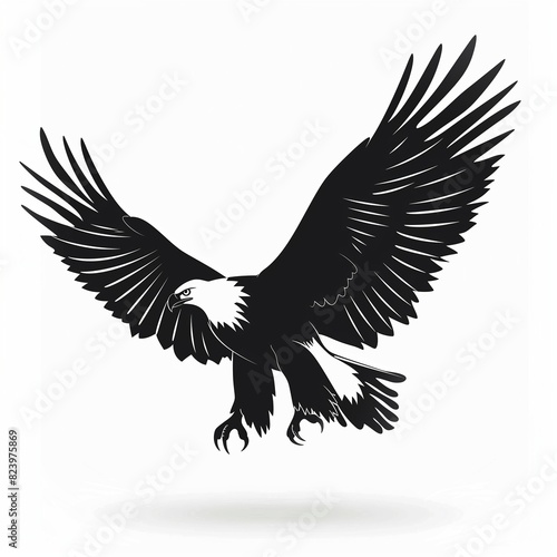 A black and white eagle is flying in the air