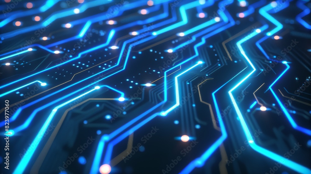 Obraz premium Intricate circuit board design with glowing blue pathways