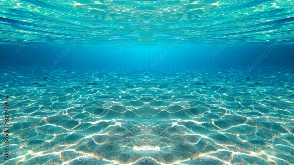 Fototapeta premium Clear underwater view with sunlight reflections on ocean floor