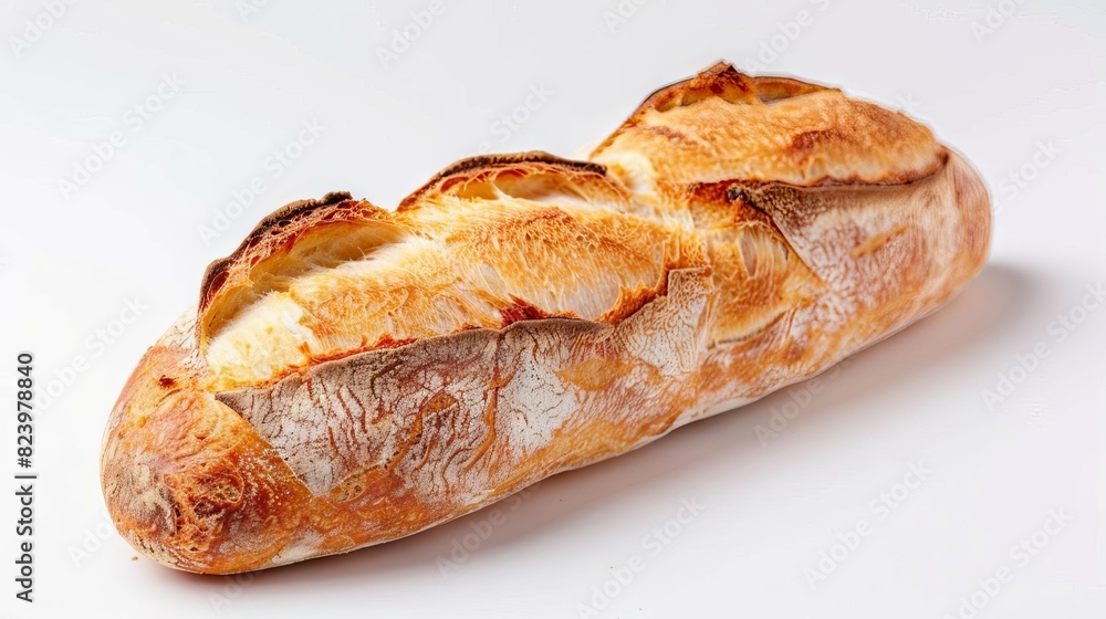 golden crispy french baguette artisan bread studio shot on white background golden crispy french baguette artisan bread studio shot on white background
