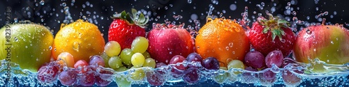 fresh fruits dropping in the water, splash water photo