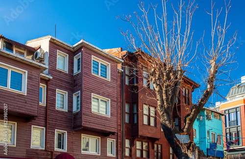 view of old wooden houses in the old town of cankurtaran istanbul photo