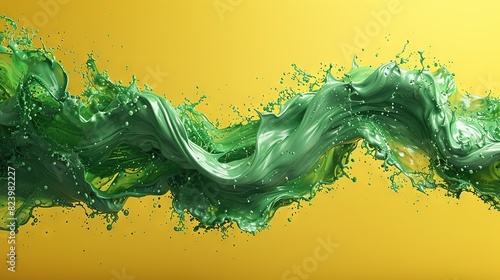  A yellow and green background with a green wave rising from the bottom