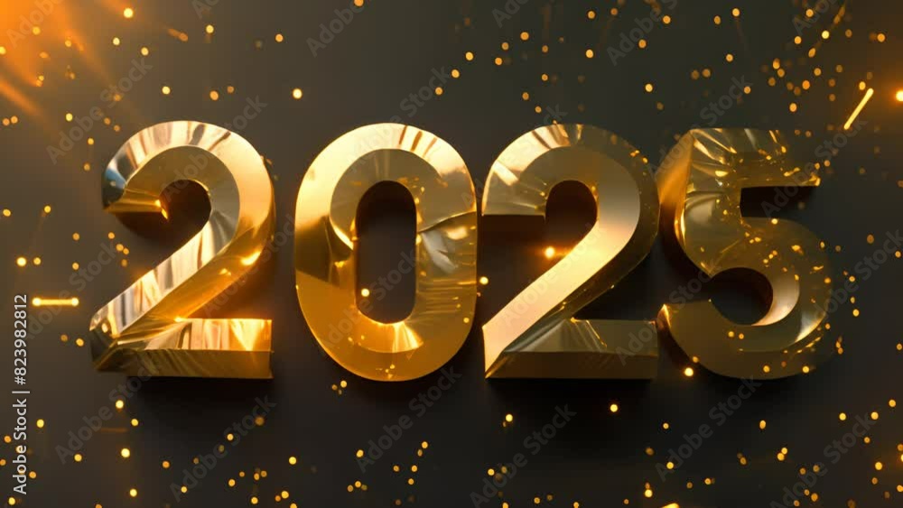 Golden 2025 numbers with sparkling particles on a dark background Golden 2025 numbers with sparkling particles on a dark background