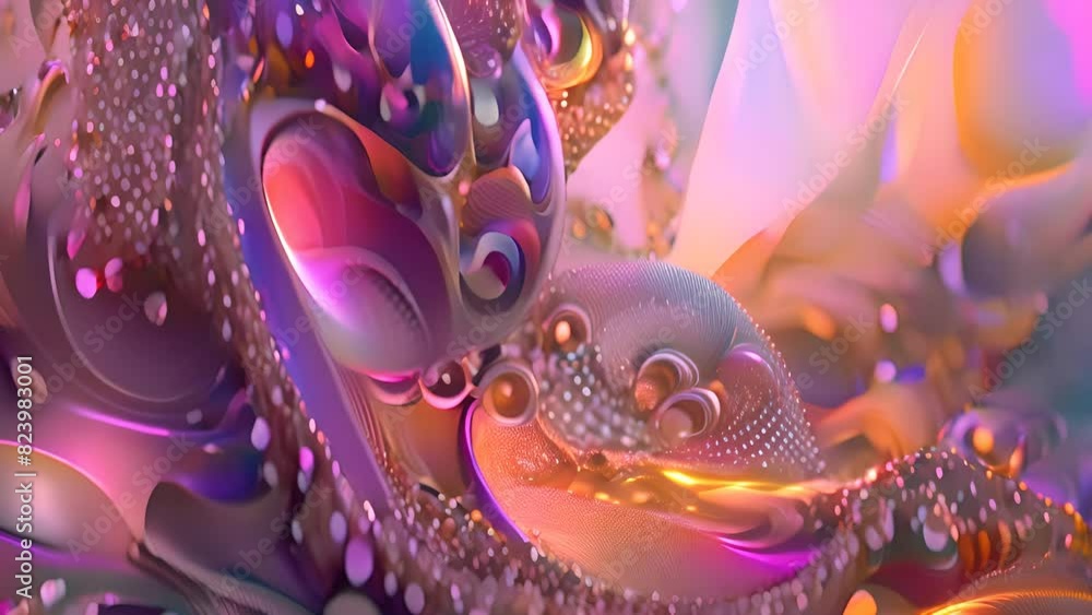 A close-up of a mesmerizing 3D digital artwork with iridescent textures and bubbles A close-up of a mesmerizing 3D digital artwork with iridescent textures and bubbles