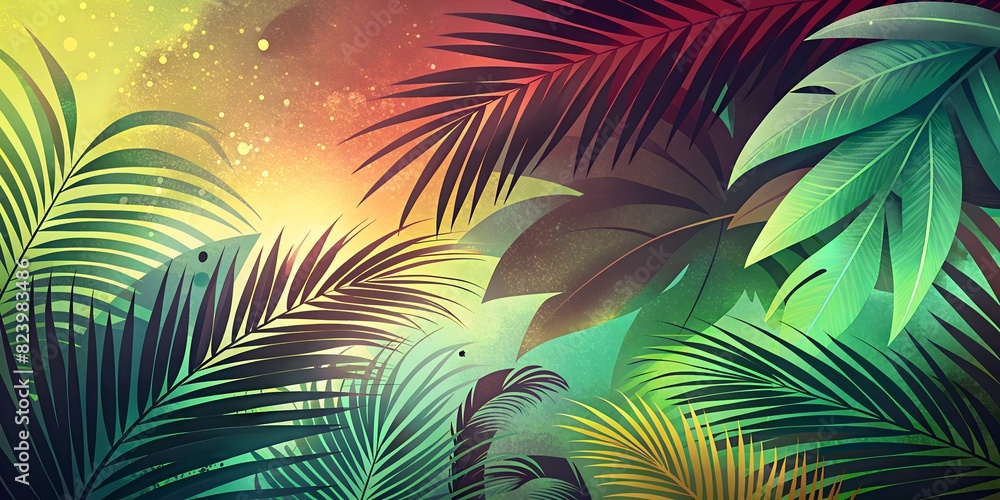 tropical tree Green background, vector image illustration art with palm leaves, nature, leaves, summer background, wallpaper