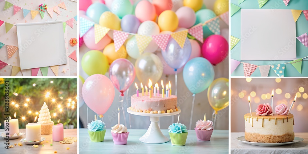 birthday party decoration Birthday, festive table with cake in pastel colors, soft colors, balls, garlands and gifts, birthday background, card, banner more ballon generated AI birthday party decoration Birthday, festive table with cake in pastel colors, soft colors, balls, garlands and gifts, birthday background, card, banner more ballon generated AI