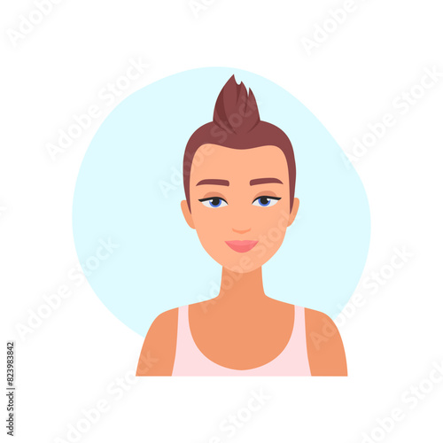 Social media profile of woman with short brown hair and smile vector illustration