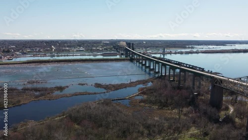 Wallpaper Mural Sault Ste. Marie Canada static drone shot of bridge into Canada Torontodigital.ca